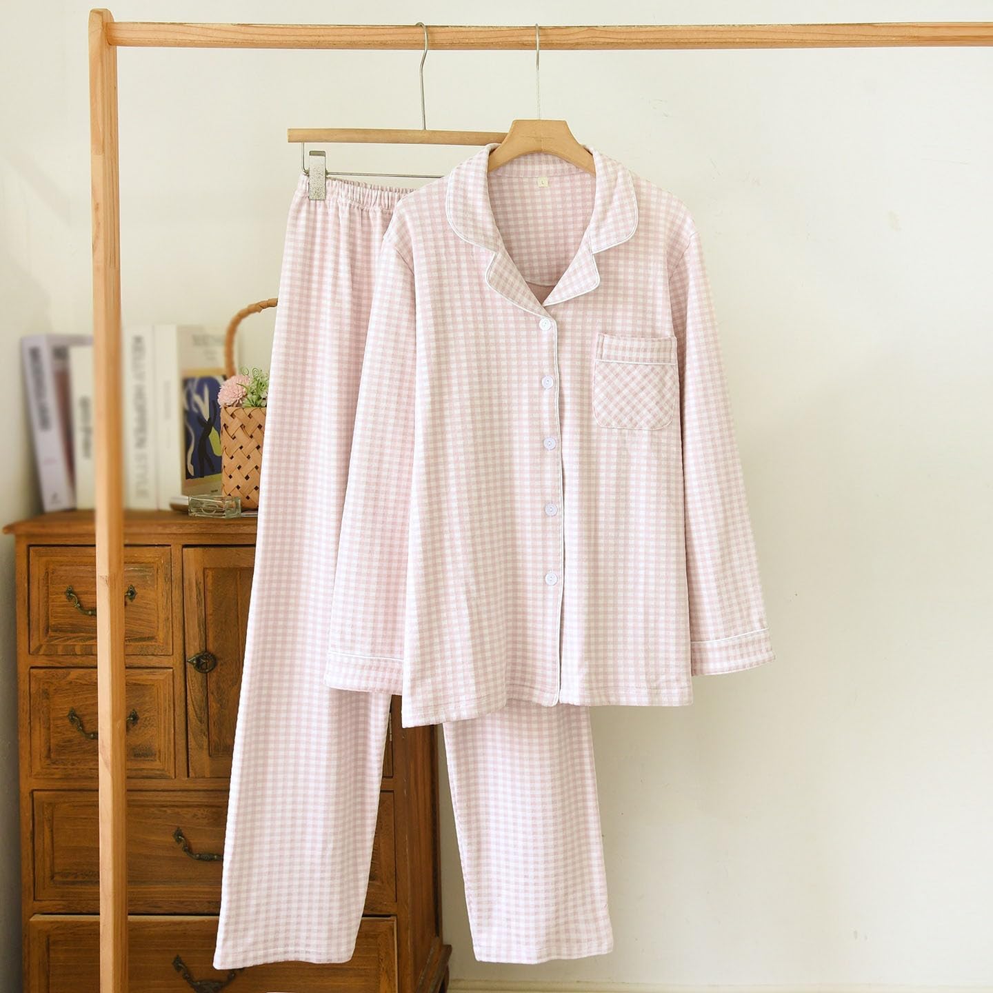Unisex Plaid Pajamas Set Long Sleeve Loungewear