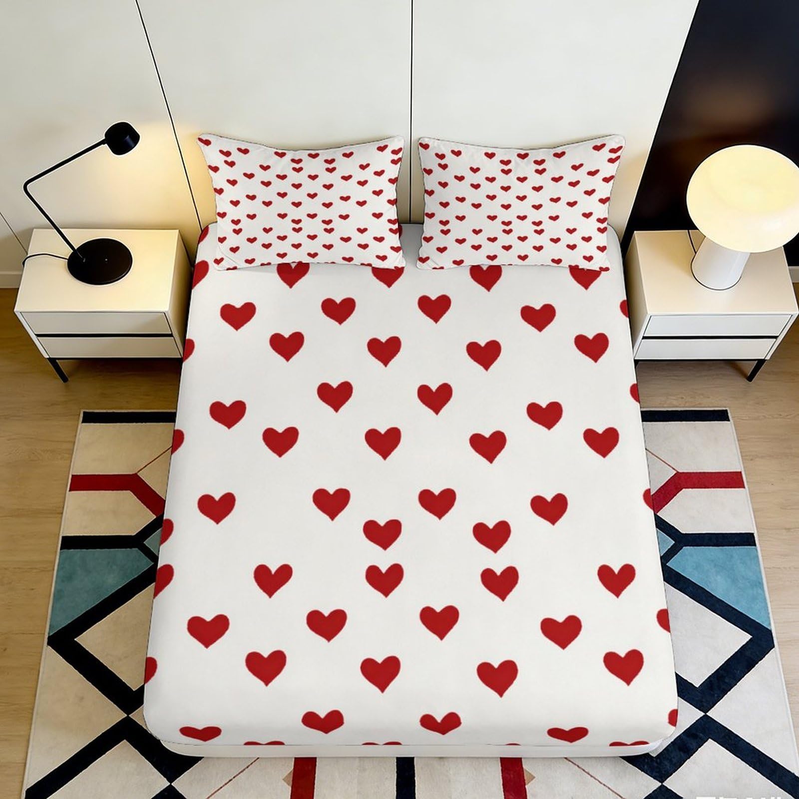 Jqzkxnhpbr Style-3 3D Printed Red Heart Pattern Fitted Sheet Microfiber Soft Bedroom Decor Love Motif Mattress Cover For Home Dorm 90X200x25cm