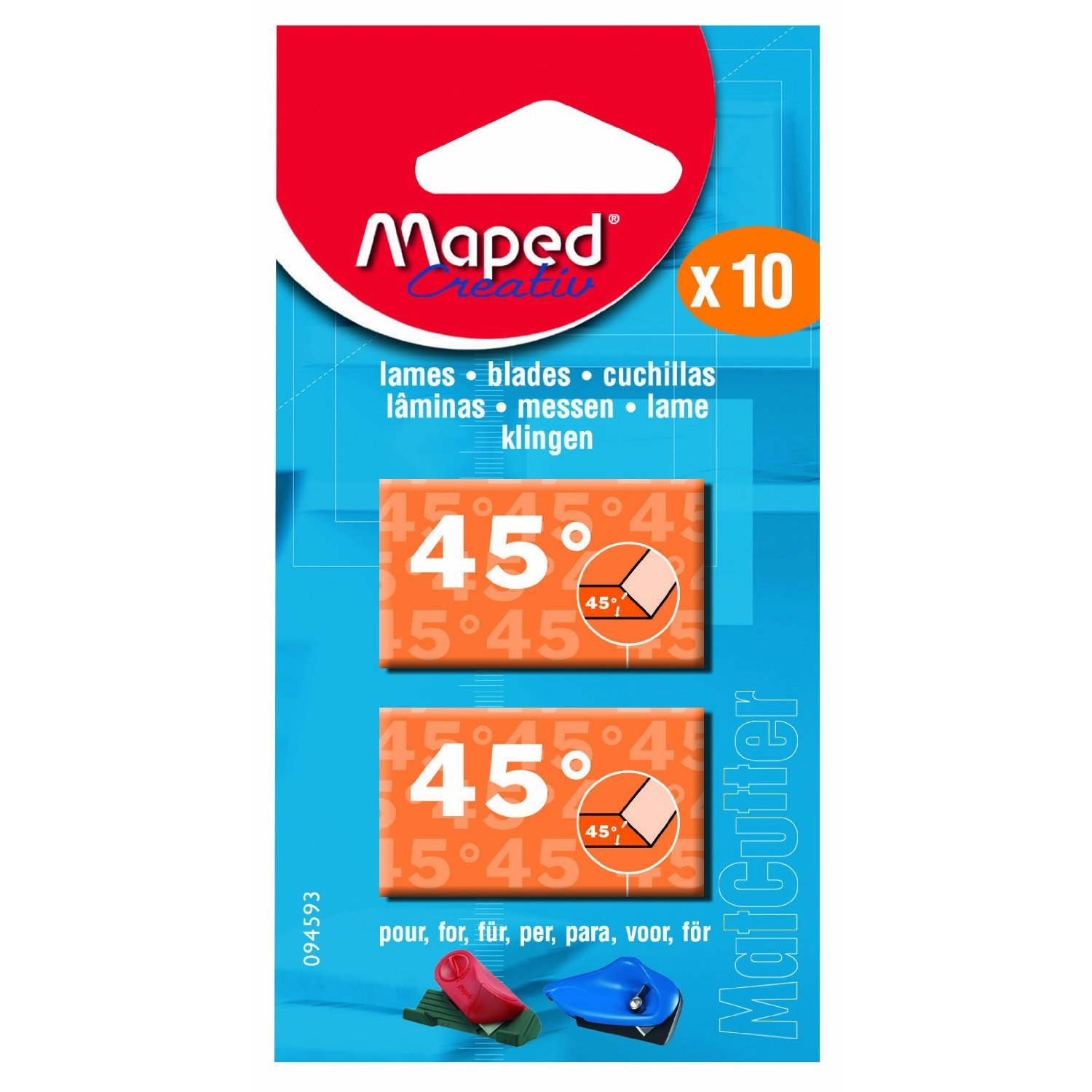 MapedMatCutter 45 Degree Replacement Blades for Beveled Cuts, 10 Steel Blades per Pack (094593)