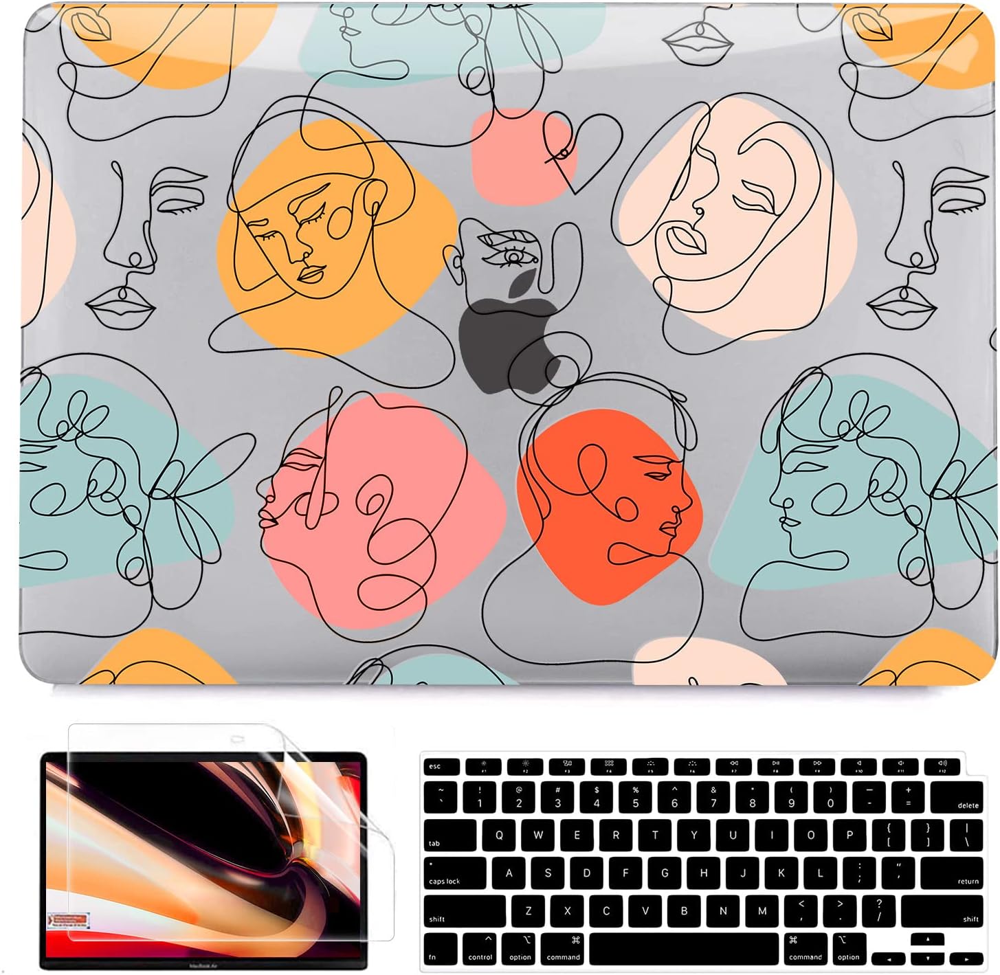 B BELK Compatible with MacBook Air 13 inch Case M1, MacBook Air Case 2021 2020 2019 2018 A2337 A2179 A1932 with Touch ID, Plastic Laptop Hard Shell Case & 2 Keyboard Cover & Screen Protector, Face