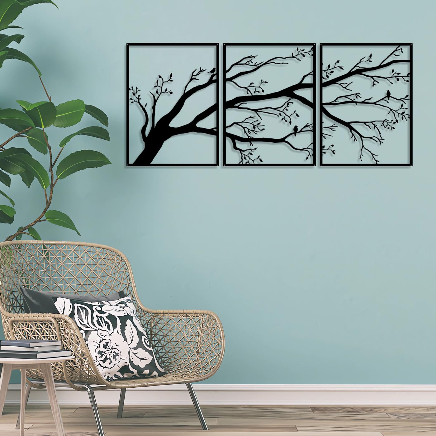 Pduoduo Set de 3 grands arbres de vie,décoration murale en métal,signe d'arbre,oiseaux sur la branche,sculpture en métal pour la maison,le jardin,le bureau,l'intérieur et l'extérieur (Small)