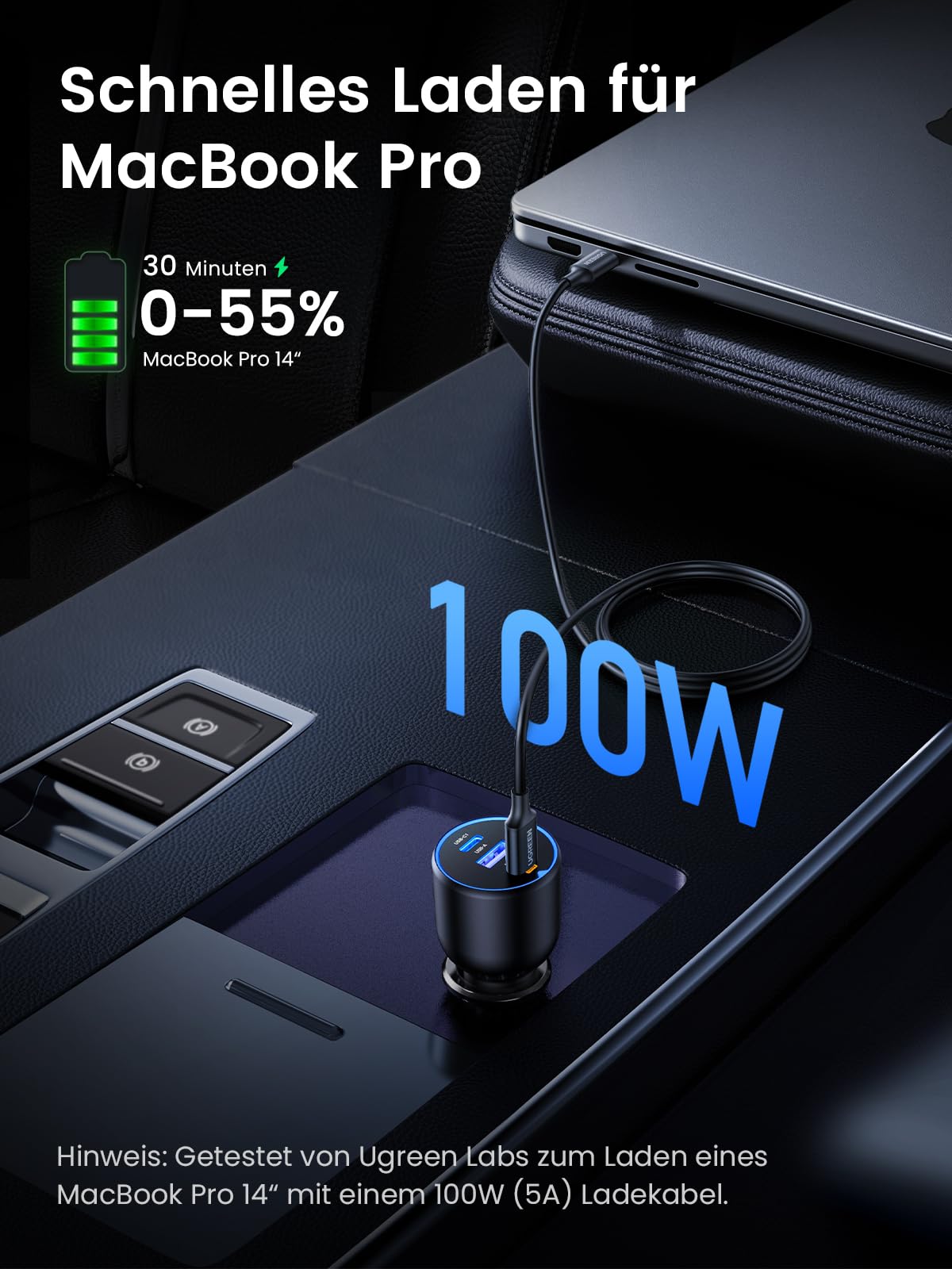 UGREEN 130W Zigarettenanzünder Schnellladen USB C 100W & 30W PD/QC Auto Ladegerät 3-Port 12V-24V KfZ Zubehör für MacBook Pro, iPhone 17/17Pro/17Pro Max/17 Air/16-12, iPad, Galaxy S25/S24