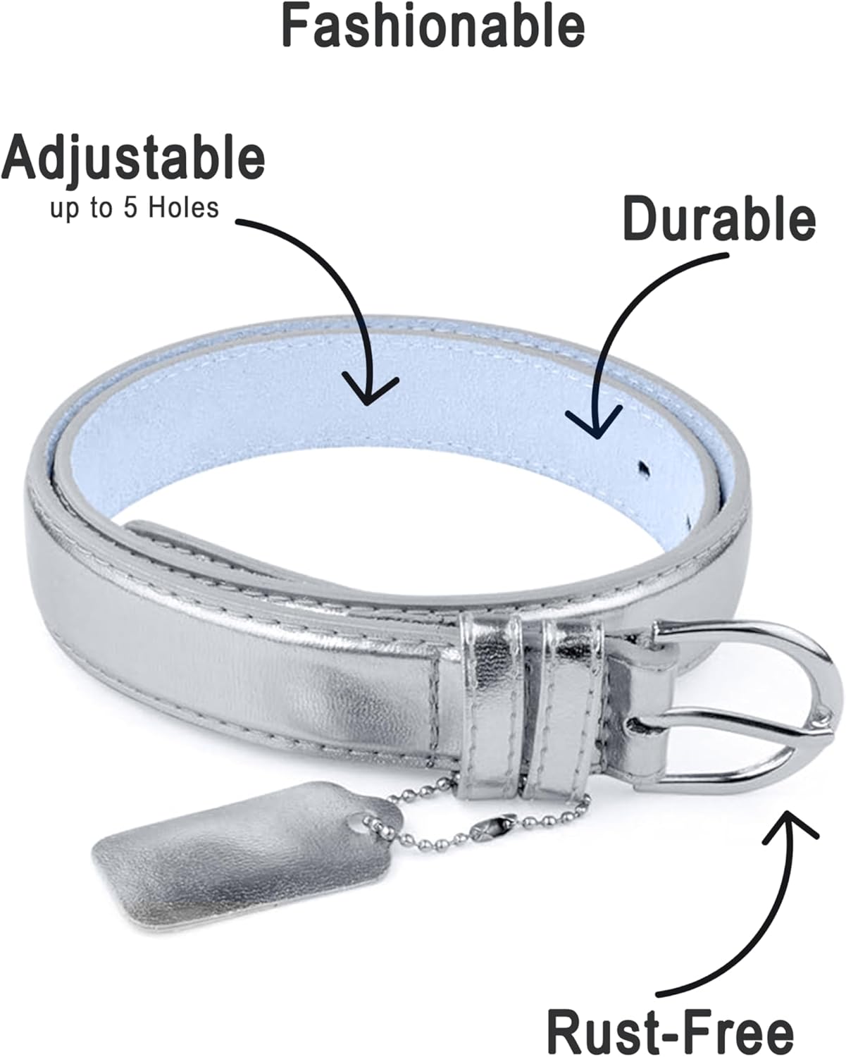 Belle Donne Small to Plus Size Belt Women, Bonded Leather, Silver Polished Buckle, Belts for Women, For Ladies Dress n Jeans - Image 2