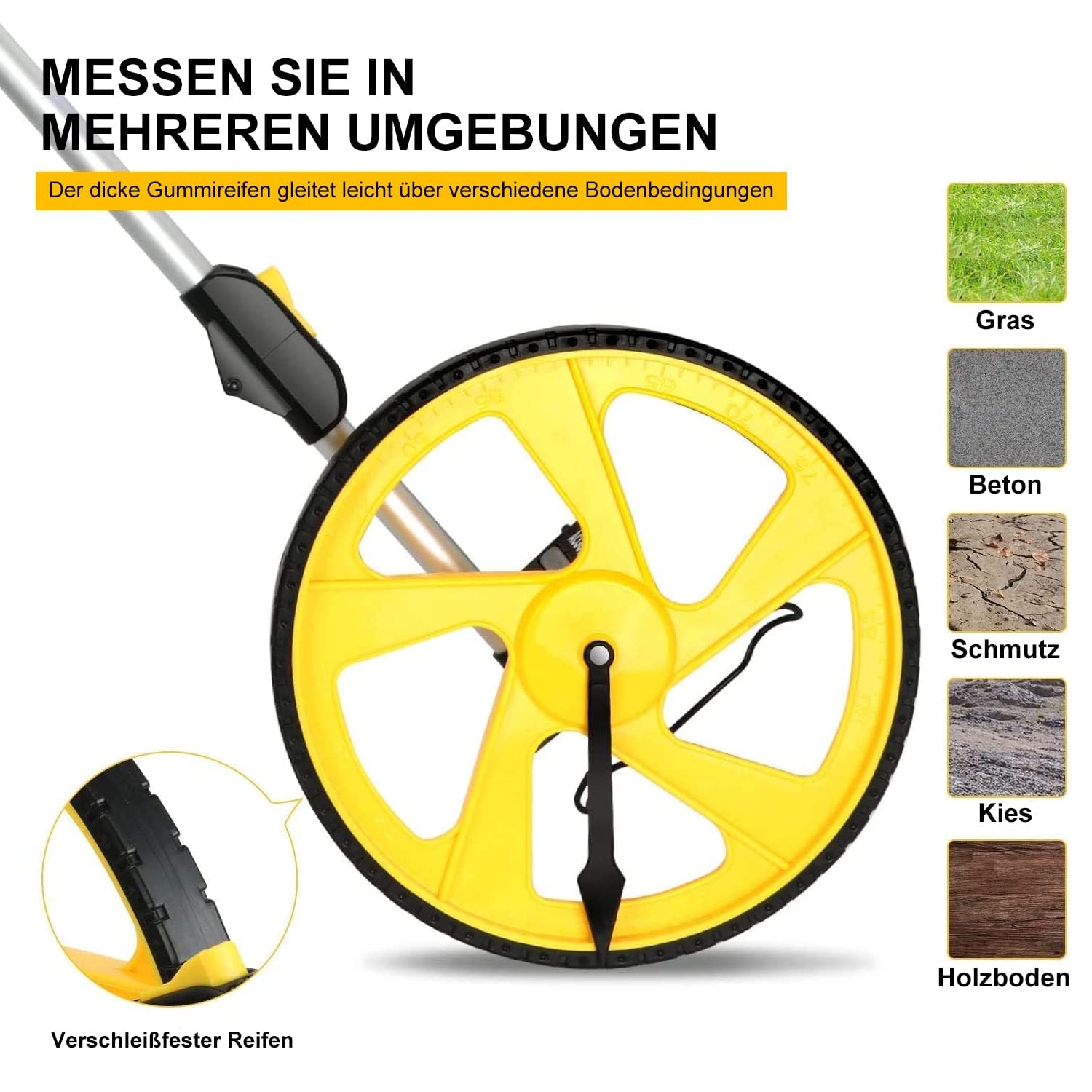 Zozen Messrad Drei Sätze, faltbar/Metrische Einheiten [bis zu 9999.9 m], Rollmessung mit Tragetasche, ein Schlüssel zum Zurücksetzen/Kickstand, um Stand zu halten/Startpunkt Arrow.