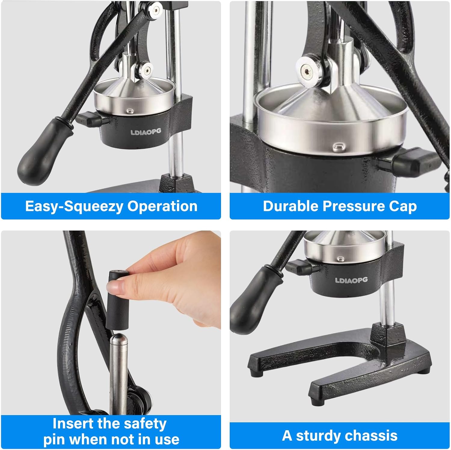 Cast Iron manual juicer, Hand Citrus juicer press, Orange Lemon Squeezer,Heavy Duty Manual Juicer,Commercial Grade,Countertop Extactor for Fruit Juice -Stainless Steel,Easy to Clean Black