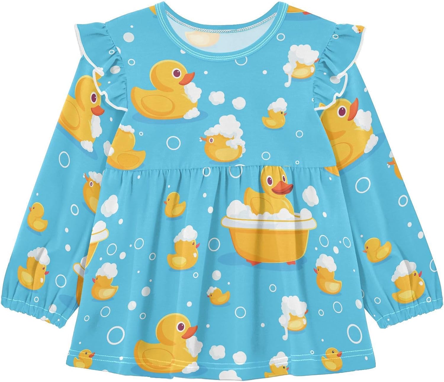 visesunny Toddler Clothes for Girls Duck Bubble Bath Pattern Long Sleeve Fall Shirts Cotton Top with Ruffle Collar