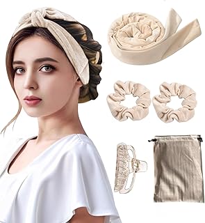ZANZER (5パック) ヒートレスヘアカーラーセット ヒートカーリングロッドなし ヘアバンド 長さ62インチ ベロア カーリングリボン ヘアクリップ付き ソフトスリープ 一晩カーラー レディース ガールズ (ベージュ)