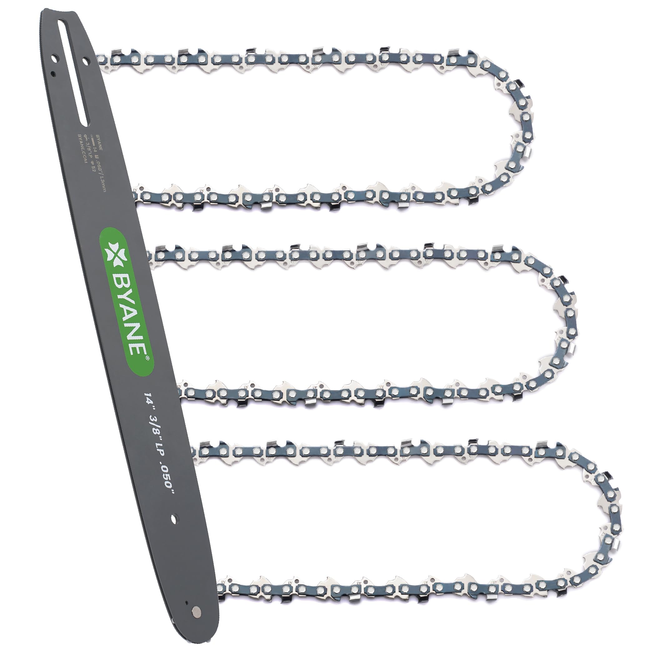14 inch chainsaw bar and chain combo 3834 lp pitch 05034 gauge 52 drive links fits echo cs-310 husqvarna 120 ryobi ry3714 and more 3 chains 1 bar