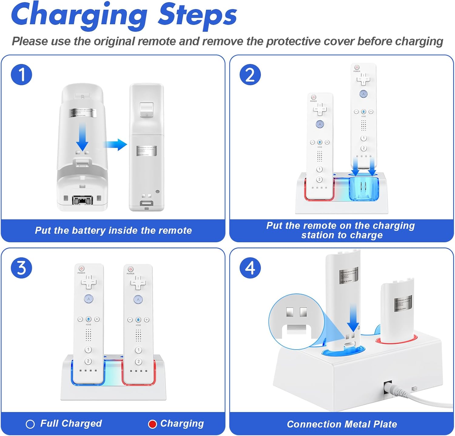Remote Controller Charger Station for Wii/Wii U with 4 Pack 2800mAh Rechargeable Battery Pack, Controller Charging Dock Station for Wii Controller, Remotes are not Included - Image 7