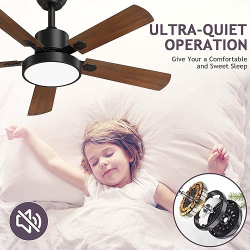 Miniatura 5 de ghicc Ventilador de techo con luz, ventilador de techo moderno con control remoto para exteriores e interiores, motor de CC silencioso reversible y