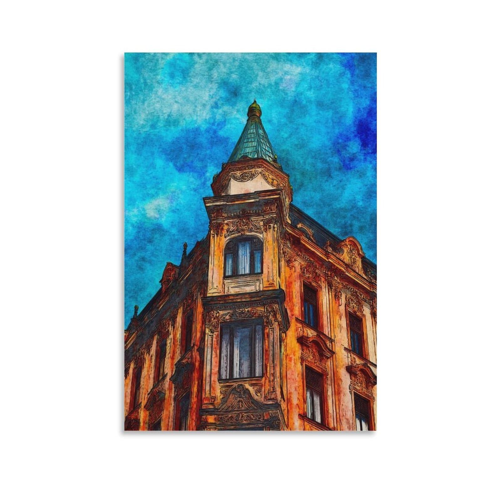 Cnaheiz Unframe-Style Leipzig Germany 24X36inch(60X90cm) Vintage Travel Poster Watercolor Canvas Art