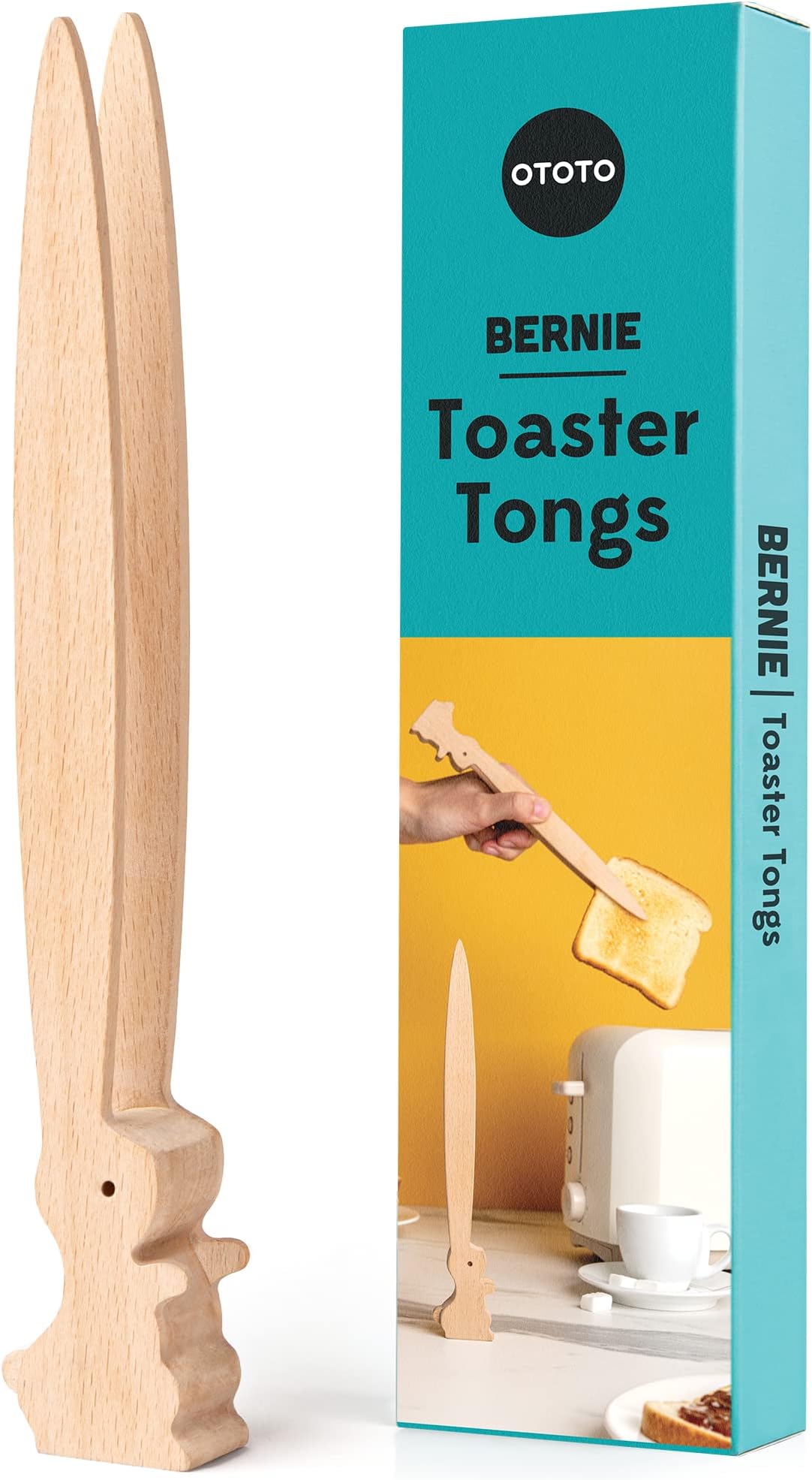 OTOTO Bernie Bunny Wooden Rabbit Toaster Tongs - Multipurpose Mini Tongs for Appetizers, Wooden Utensils & Cute Kitchen Gadgets