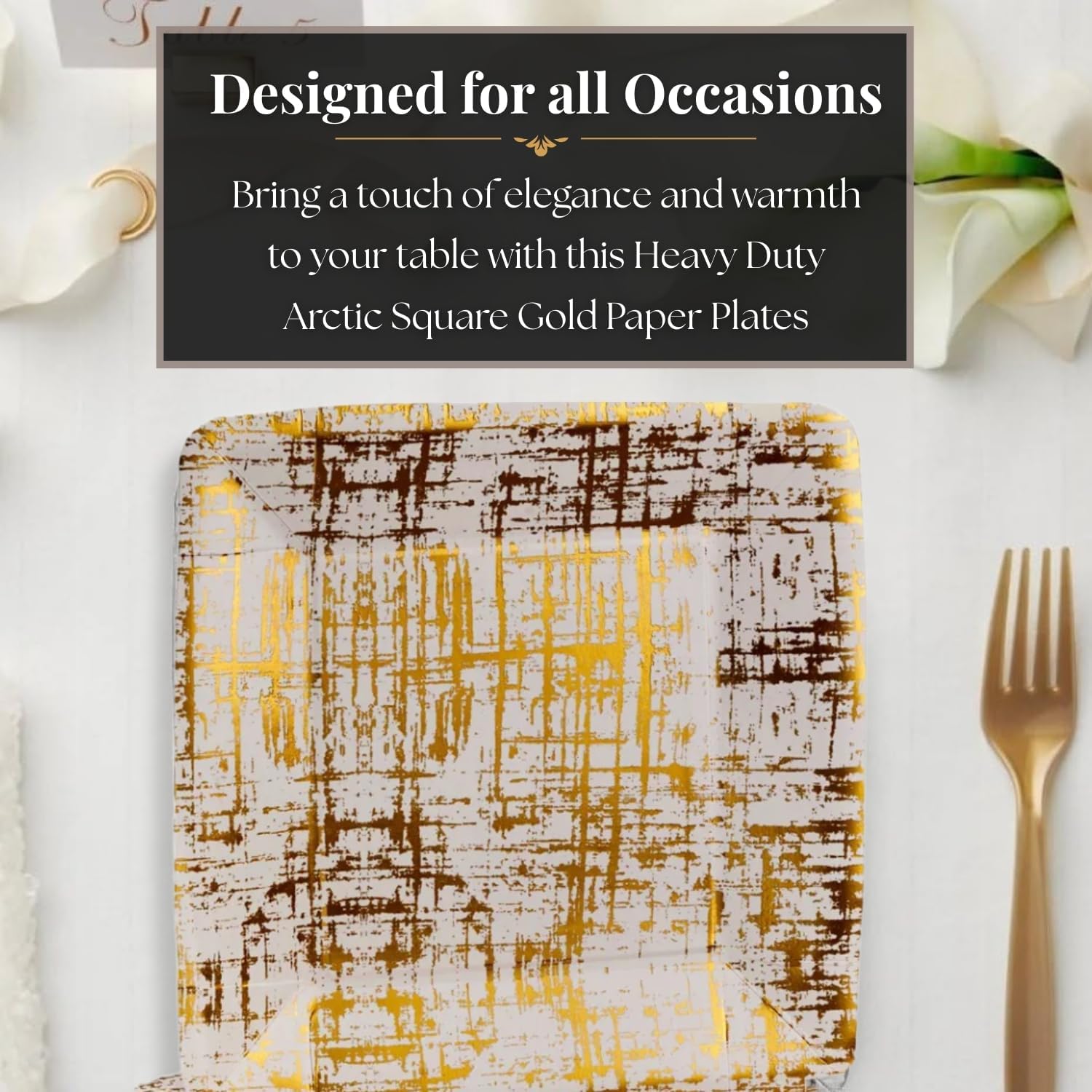 Silver Spoons Arctic Collection Gold Disposable Square Paper Plates - 7" (Pack of 18) - Perfect for Parties, Weddings & Special Occasions - Image 2