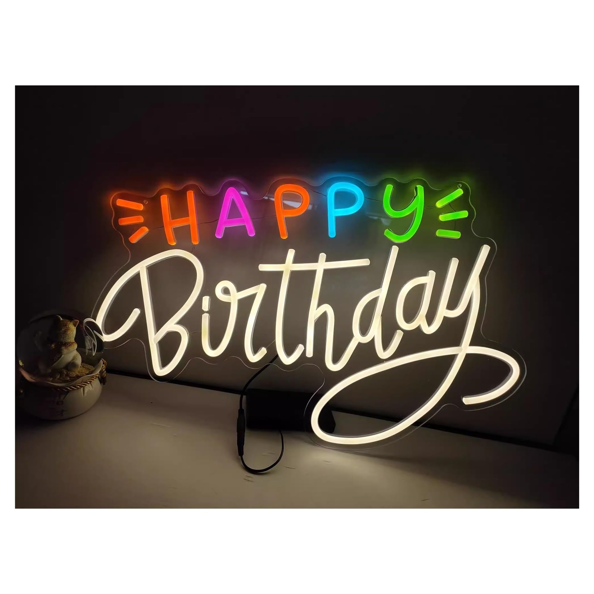 RONGCH Hanging Art Signs Happy Birthday Neon Sign Wall Art Decoration for Bedroom Livingroom Bar Party USB Dimmable LED Light 45cm