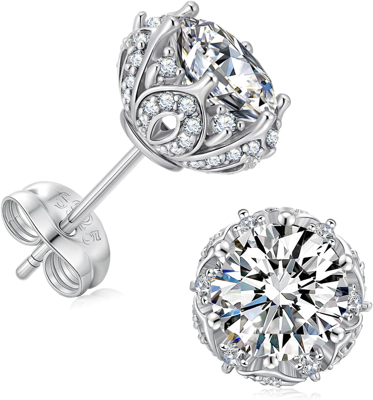 Moissanite Stud Earrings for Women Men Rose with Thorns Earrings 0.6ct/1ct/2ct D Color VVS1 Round Cut Earrings Hypoallergenic 925 Sterling Silver Jewelry Gifts