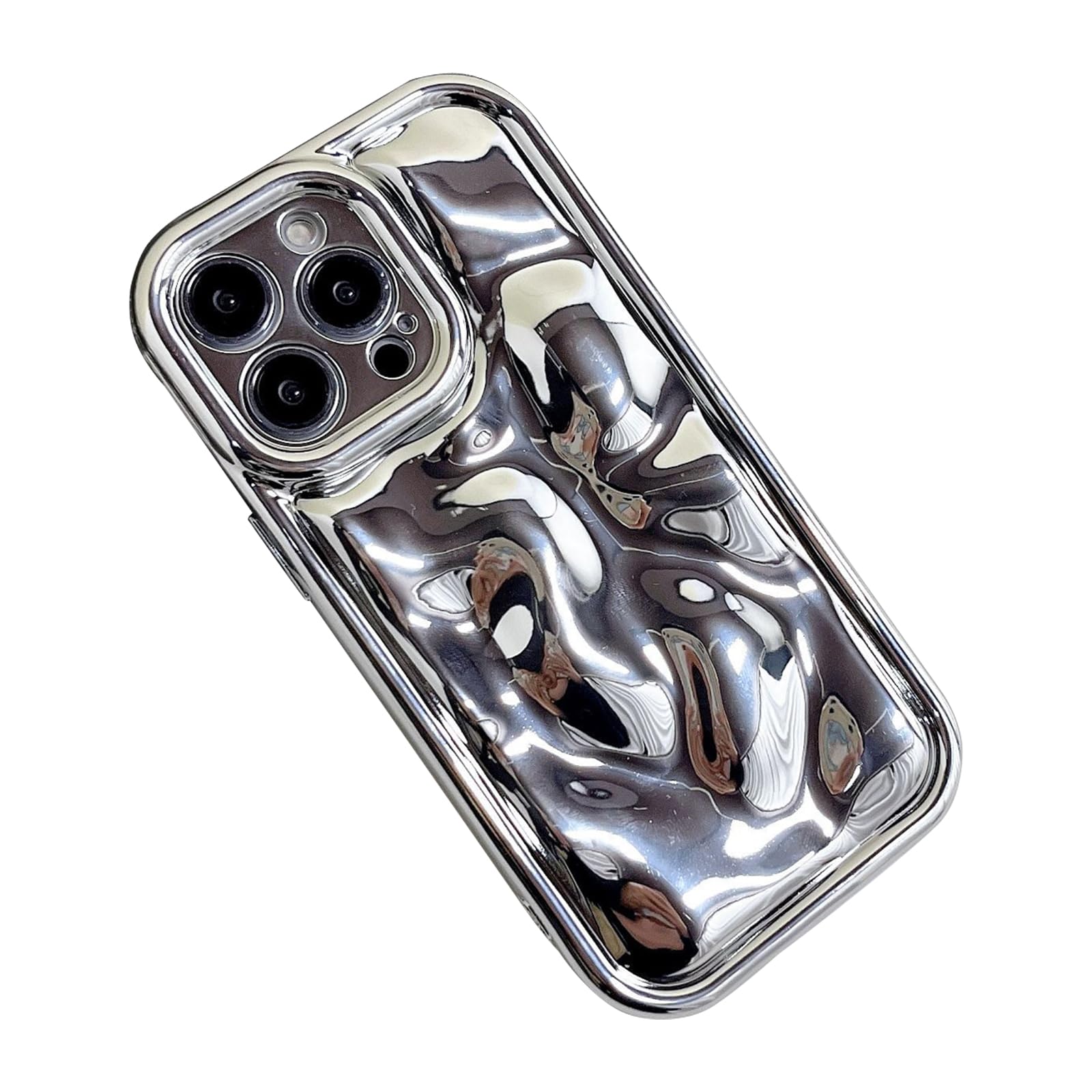 Cutecasee Compatible with iPhone Case for Women/Girls, Cute Electroplated 3D Meteorite Stone Curly Texture Anti-Scratch Shockproof Phone Case for