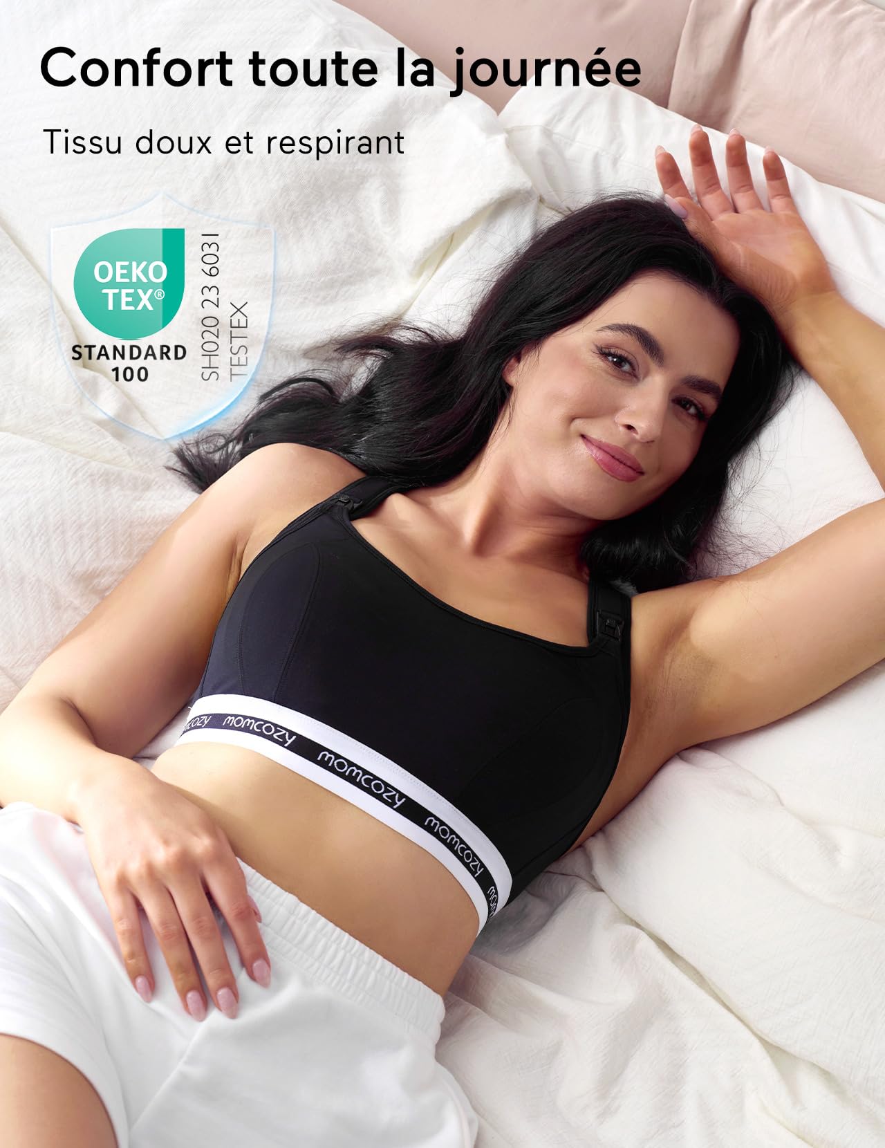 momcozy Soutien Gorge Allaitement FB011, Brassiere Allaitement Sport à Maintien Léger, Soutien Gorge de Grossesse sans Armature avec Coques Rembourrées