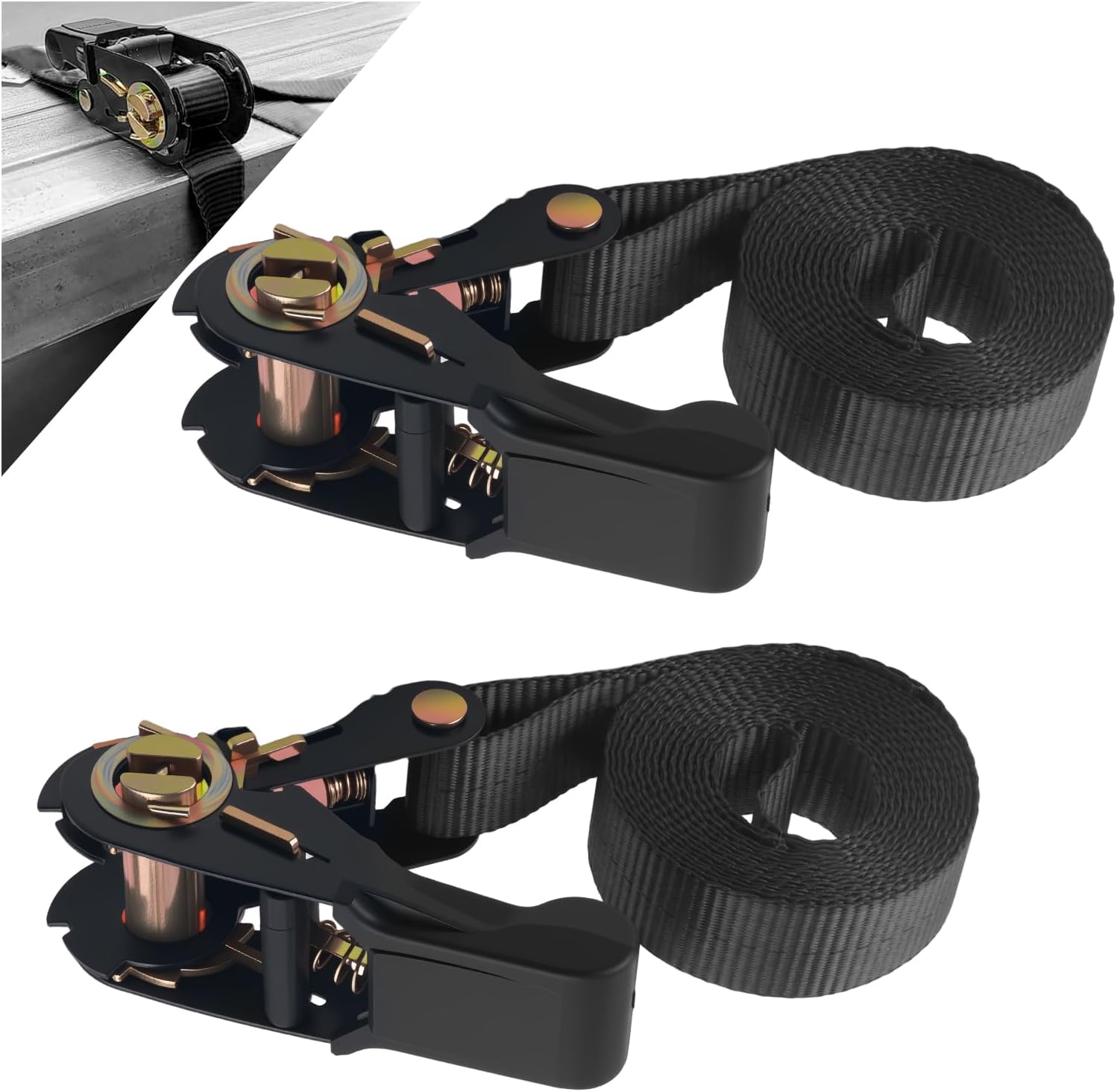 2PCS 8Ft×0.96" Retractable Ratchet Straps,Endless Small Ratchet Straps Weight Capacity 1763 Lbs,No Hooks Heavy Duty Tie Downs Strap for Securely Fastening Cargo