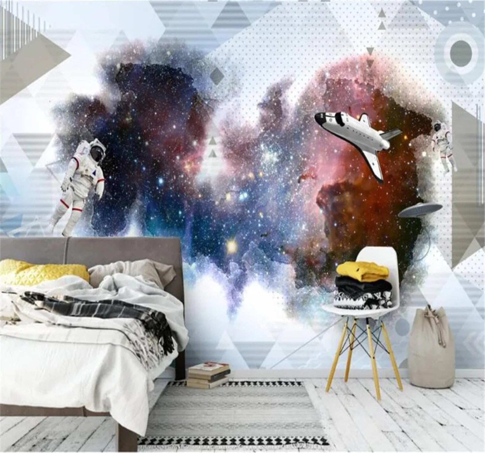 Tzxztt Abstract Art Starry Sky Universe Astronaut Modern 3D Wallpaper Premium Textured Silk Neutral Tones Material Ideal for Living Room Bedroom-350cm×256cm