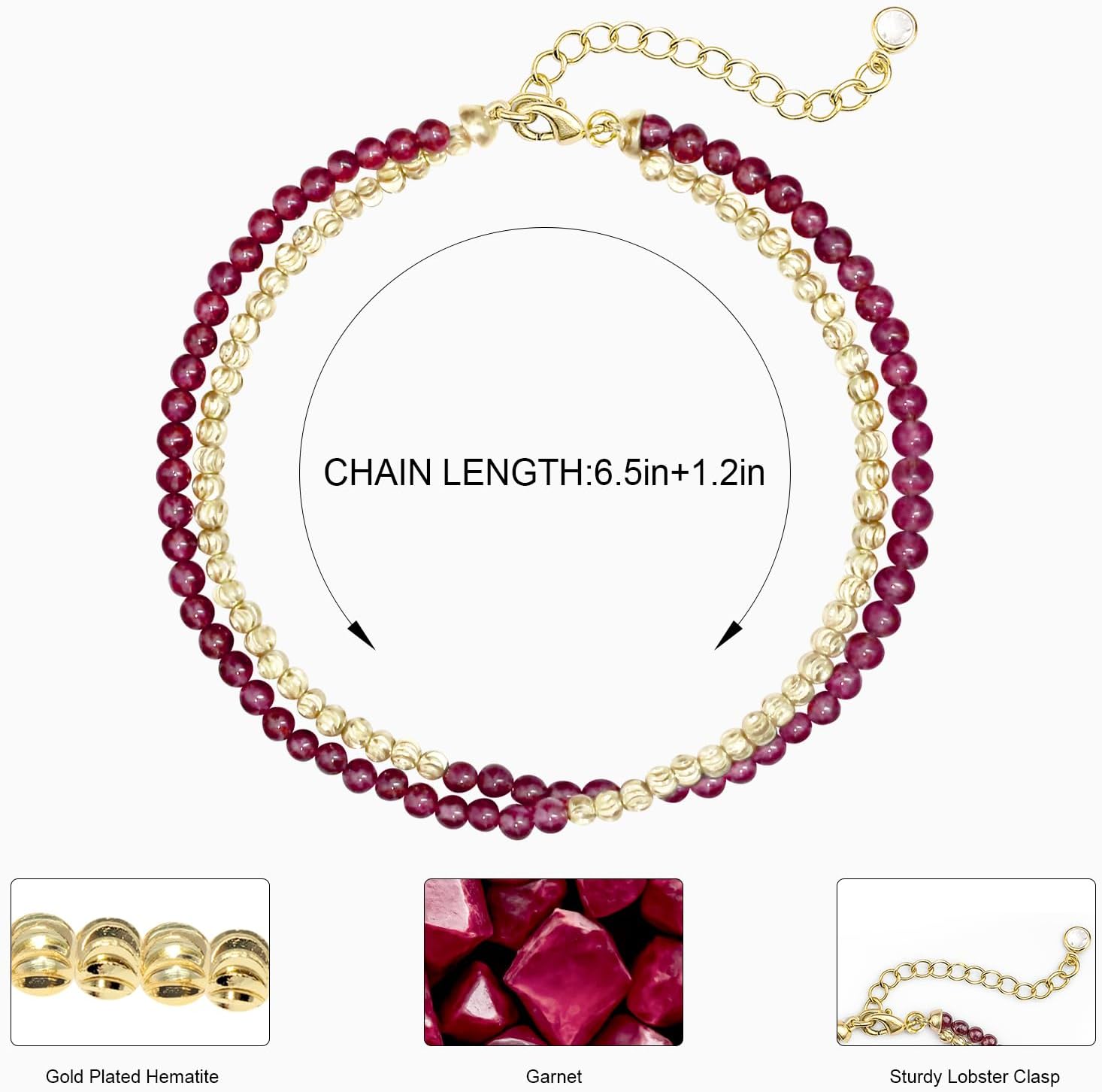 Gold Beaded Gemstone Bracelets for Women, Topaz Aquamarine Garnet Lapis Lazuli Malachite Bracelets, Dainty Stackable Stone Beaded Bracelets with Adjustable Chain, 14K Gold Plated Boho Layered Bracelets - Image 5