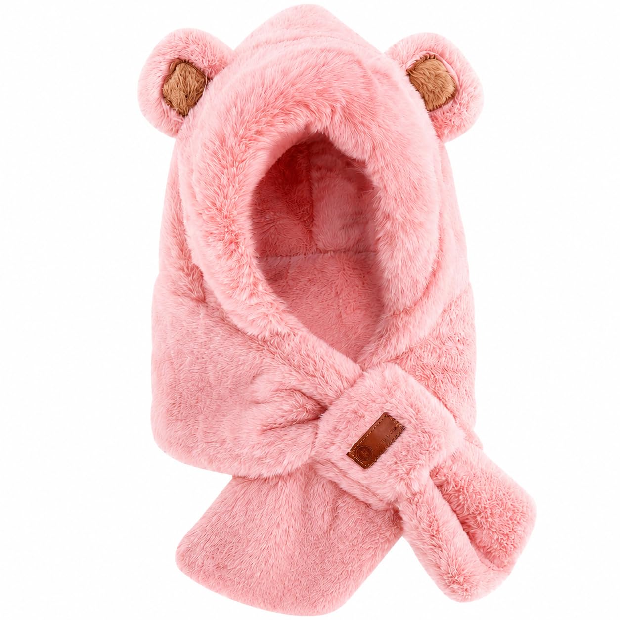 ANESHA Faux Fur Hood Scarf for Winter Wear | Unisex Adult Free Size | with Soft Plush Hood & Long Muffler Scarf | in Soft Faux Fur Fabric | Pack of 1 Scarves, Pink, Free Size-image-8