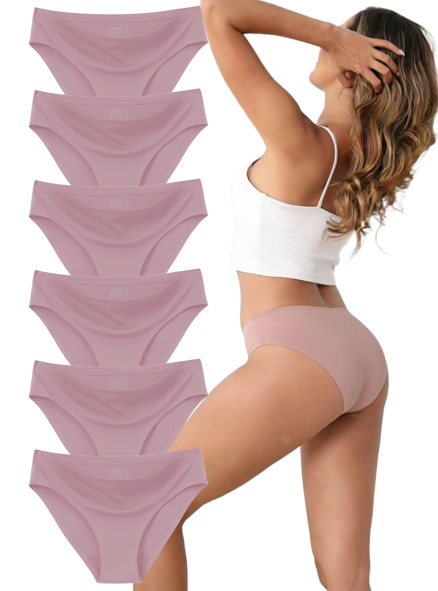 Women's Seamless Underwear Stretch Bikini Panties No Show Invisible Hipster XS to 3XL 6 Pack