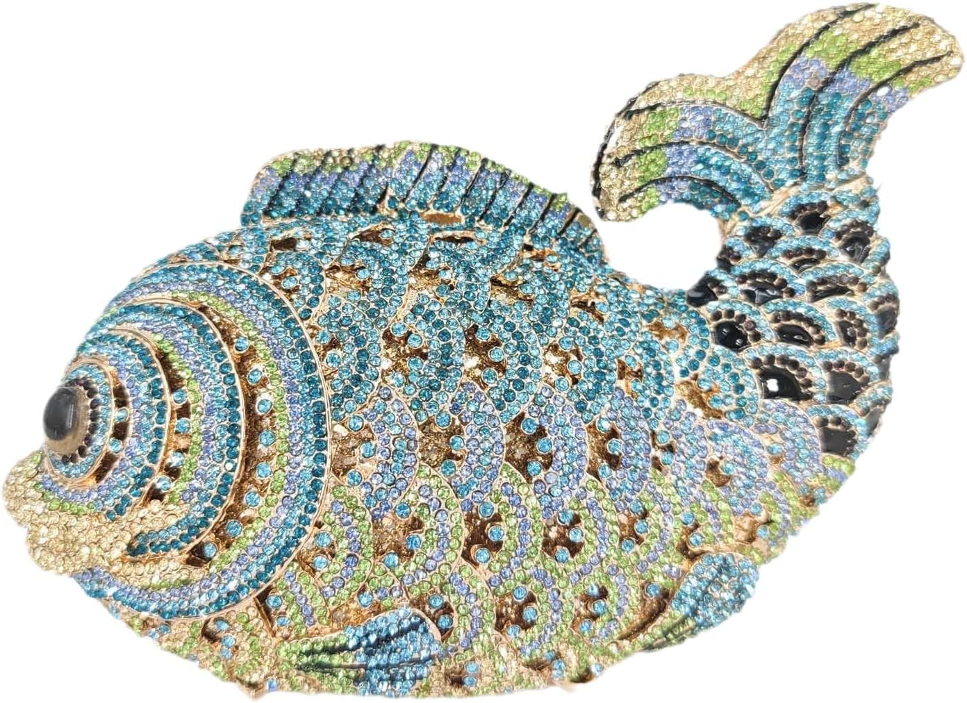 Boutique De FGG Fish Rhinestone Clutch Purses for Women Formal Evening Bags Prom Purse Wedding Party Crystal Clutch Bag,Mini