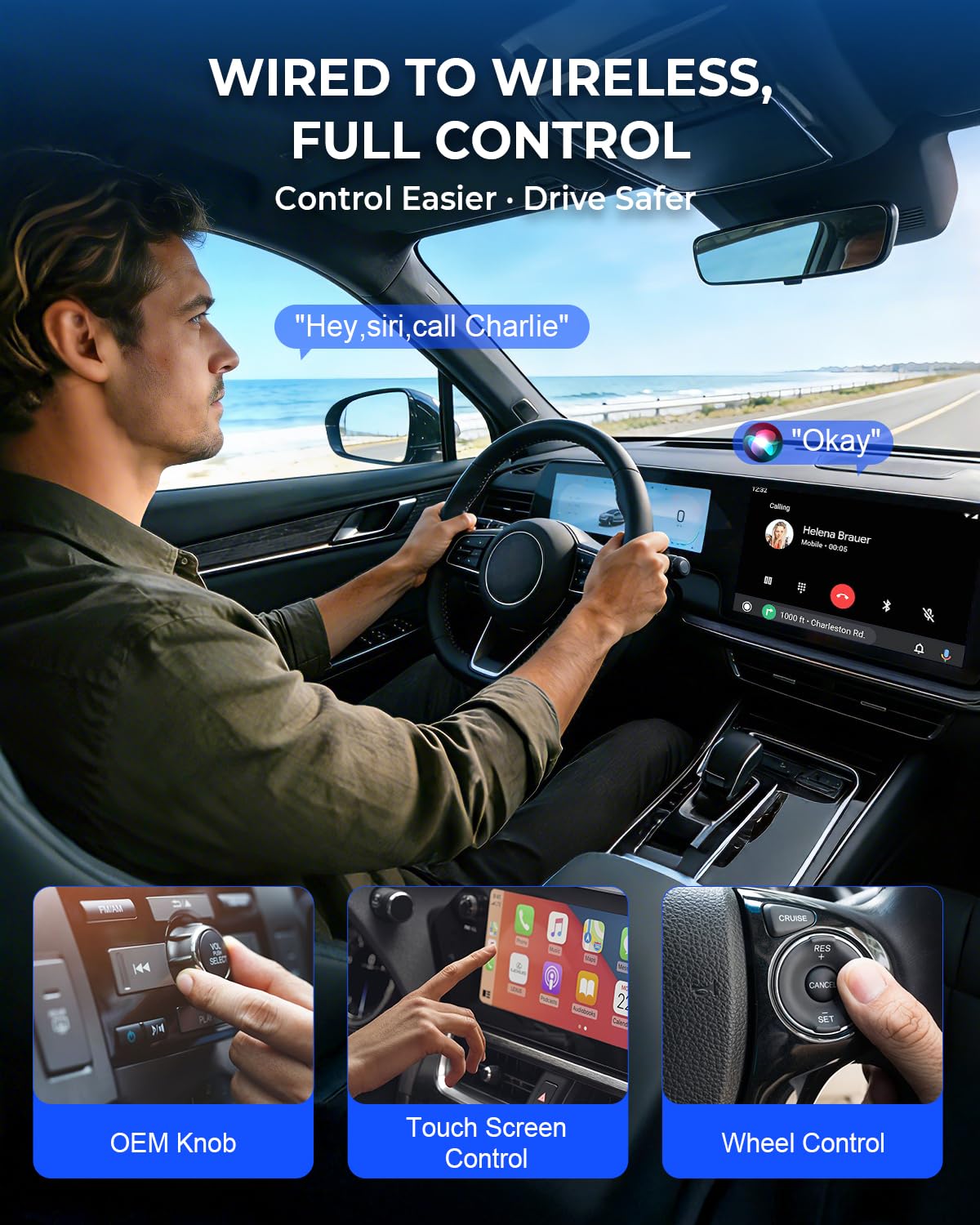 Wireless CarPlay Adapter & Android Auto Wireless Adapter,2-in-1 Plug & Play Fast Connect,Low Latency Mini Dongle, 1-Click Switch, Ultra-Stable & Compact for Apple iOS 10+ /Android 11+ /2016+ Cars - 3