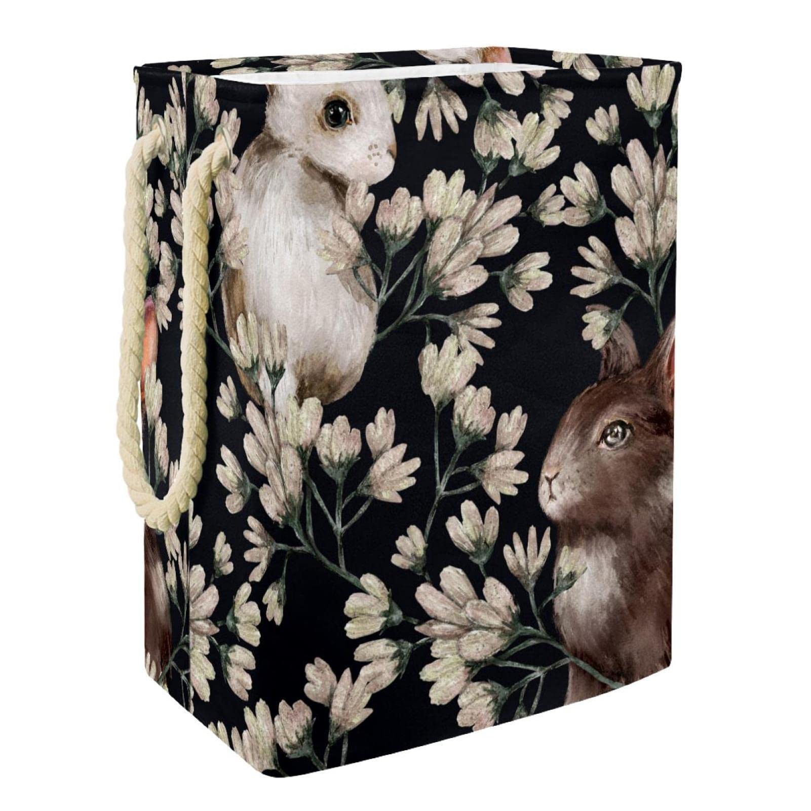 Panier à linge personnalisé lapin aquarelle pour rangement chambre
