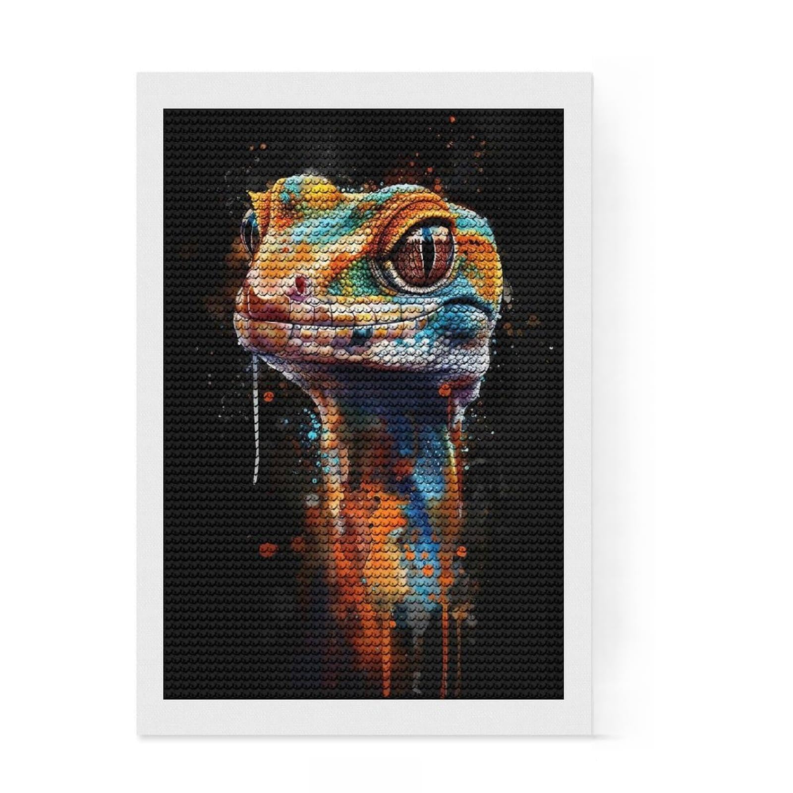 Junmoney Gecko Watercolor Diamond Art Kit 8"x12", Modern Decor, for Adults, with Tool Kit, Thoughtful Handmade Gift, Fun Craft Experience