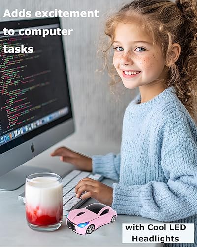 Miniatura 2 de Ratón inalámbrico lindo deportivo rosa ratones de coche, pequeños ratones portátiles ópticos ligeros para niñas, divertido regalo para la oficina en