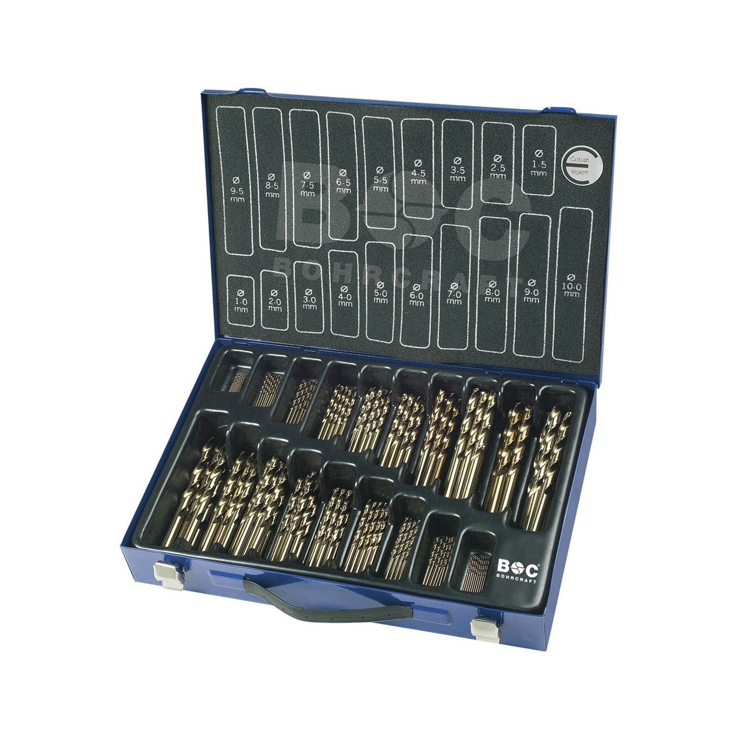 BOHRCRAFT Bohrer-Magazinbox DIN338 HSS-E Co, Durchmesser 1-10 mm, 70-teilig, 1 Stück, 11401410070