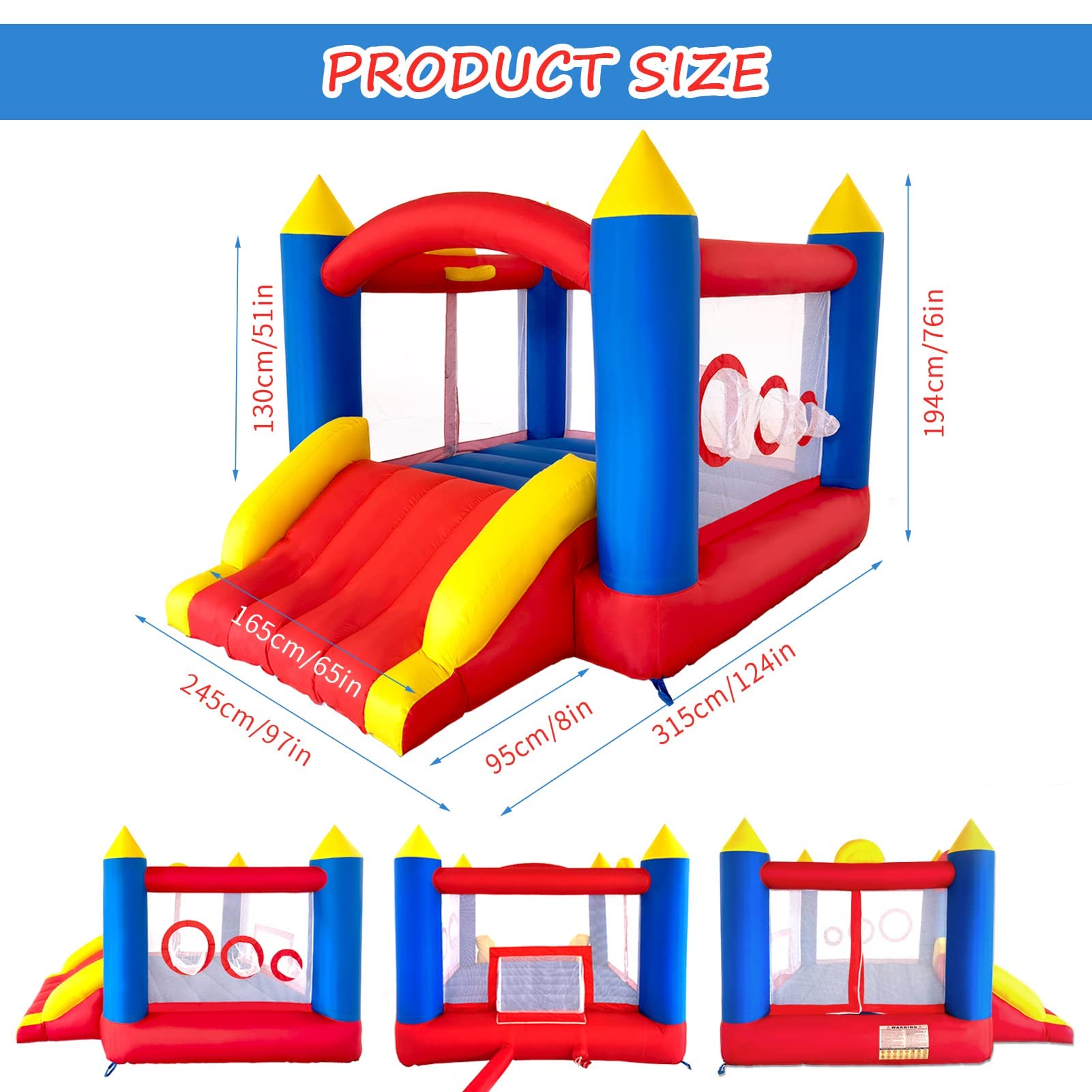 Ballsea Hüpfburg mit Gebläse, Genäht aus Extra Dickem Material, langlebig, für 3 bis 4 Kinder. Hüpfburg Kinder Indoor (315x245x194cm)