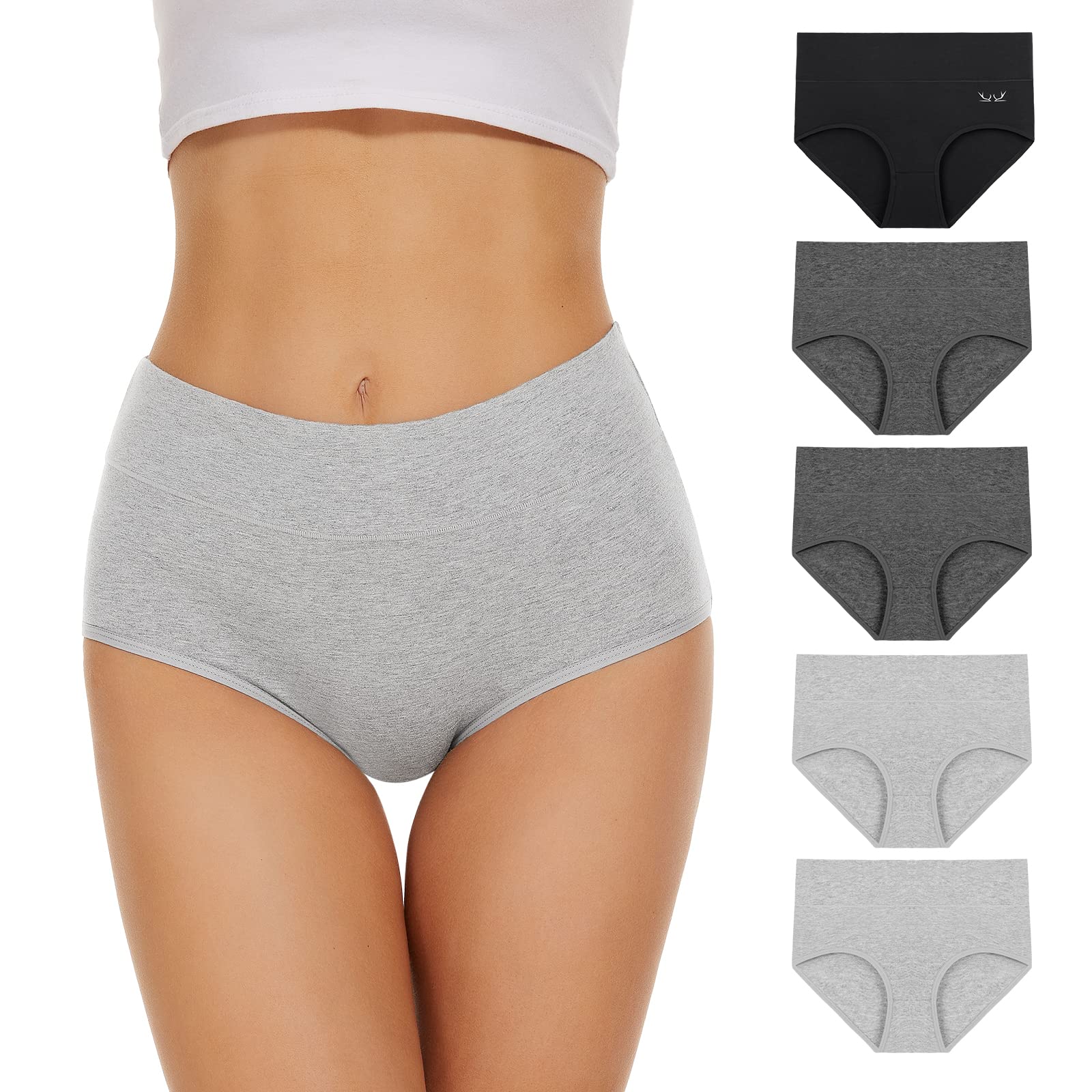 TANSTC Mutande Slip Donna Cotone Vita Alta Culotte Donna Comode Elasticizzato Sexy Intimo, Pacco da 5