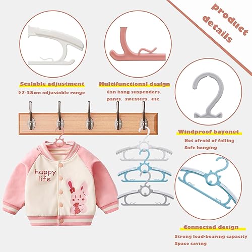 Miniatura 3 de JSF - Perchas de armario para cuarto de bebé, 20 unidades, perchas de plástico blanco para niños, perchas ajustables de 11 a 14 pulgadas para recién