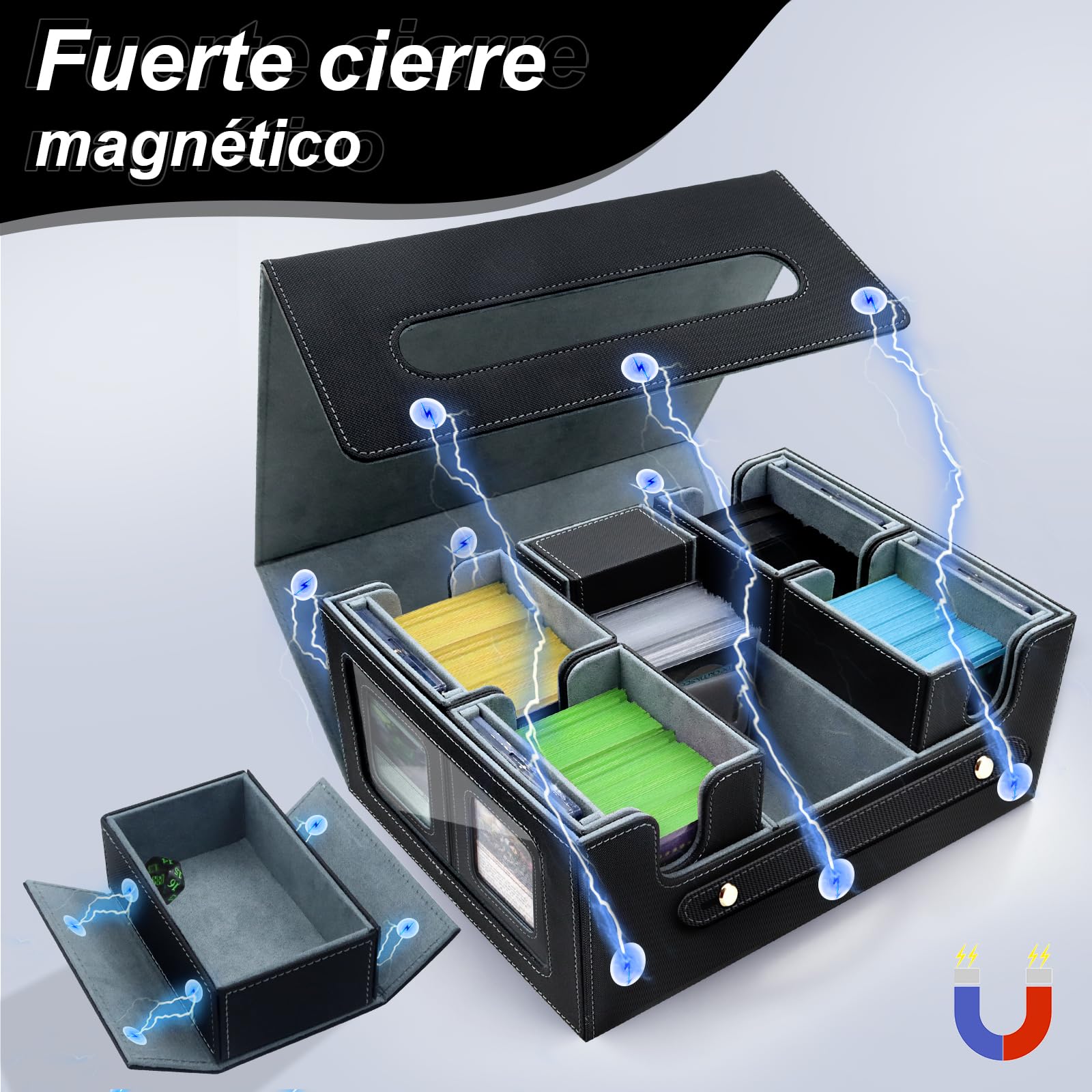 6 en 1 Commander Caja Cartas, deck box con expositor Commander para MTG | caja cartas coleccionables con bandeja dados para Magic The Gathering (MTG), para 600 cartas con fundas de doble cara
