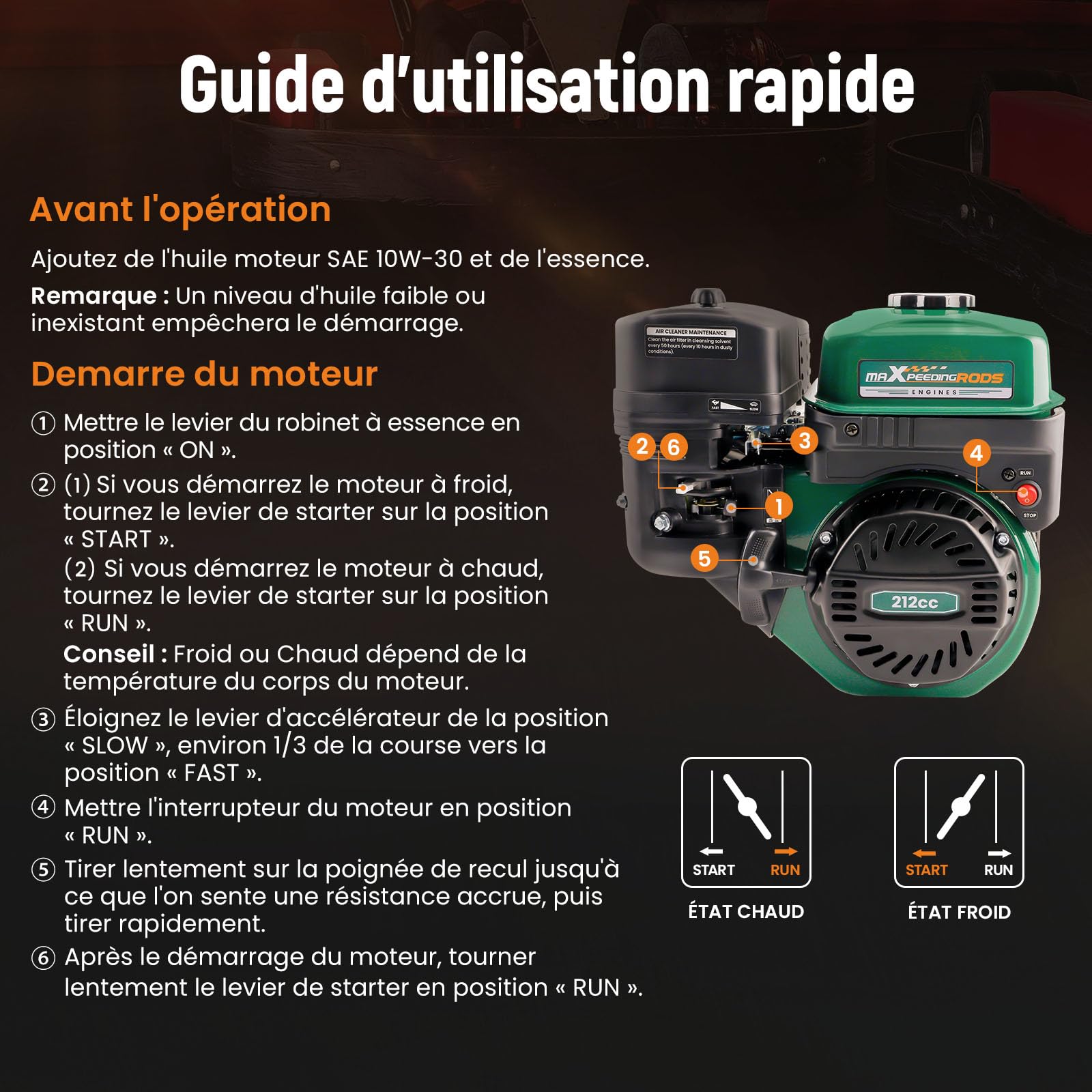 maXpeedingrods 7 CV Moteur à Essence Moteur OHV, Moteur de Kart, 4 Temps, Moteur à Essence 1 Cylindre, 212cc de Cylindrée, Refroidissement Forcé