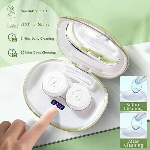 Vista 4 de Limpiador de lentes de contacto, máquina de limpieza ultrasónica portátil de lentes de contacto con cargador USB, pantalla de temporizador LED y kit