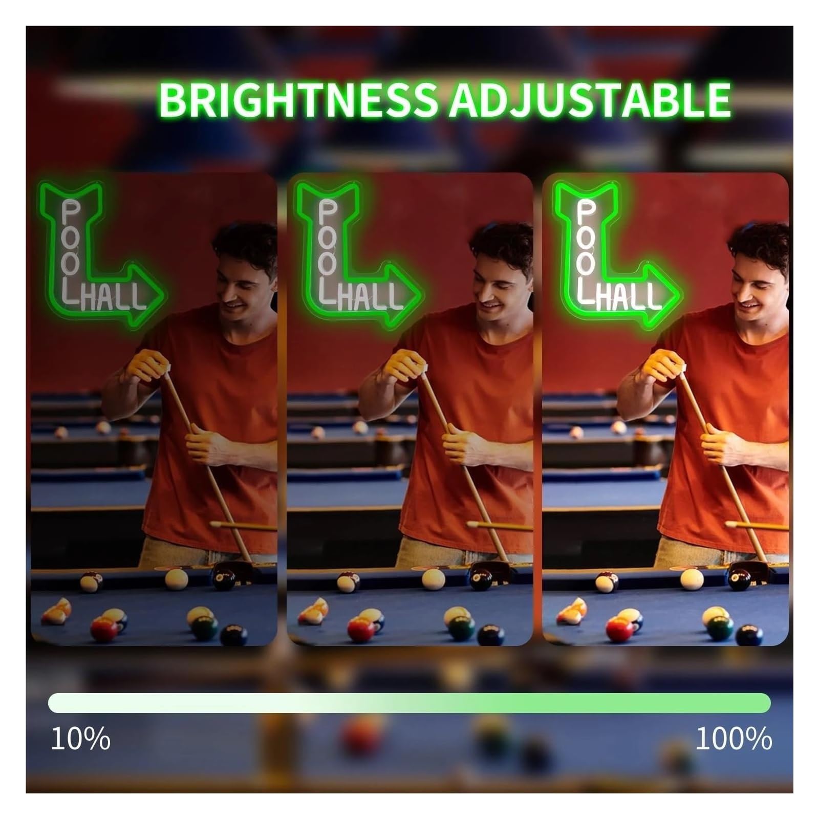 Decoración Lámparas Letrero De Neón Pool Hall Con Flecha Y Luz Regulable Para Sala De Billar Bar Deportivo Fiesta Cueva De Hombre Salas De Juegos Decoración 30.9cmx26.9cm