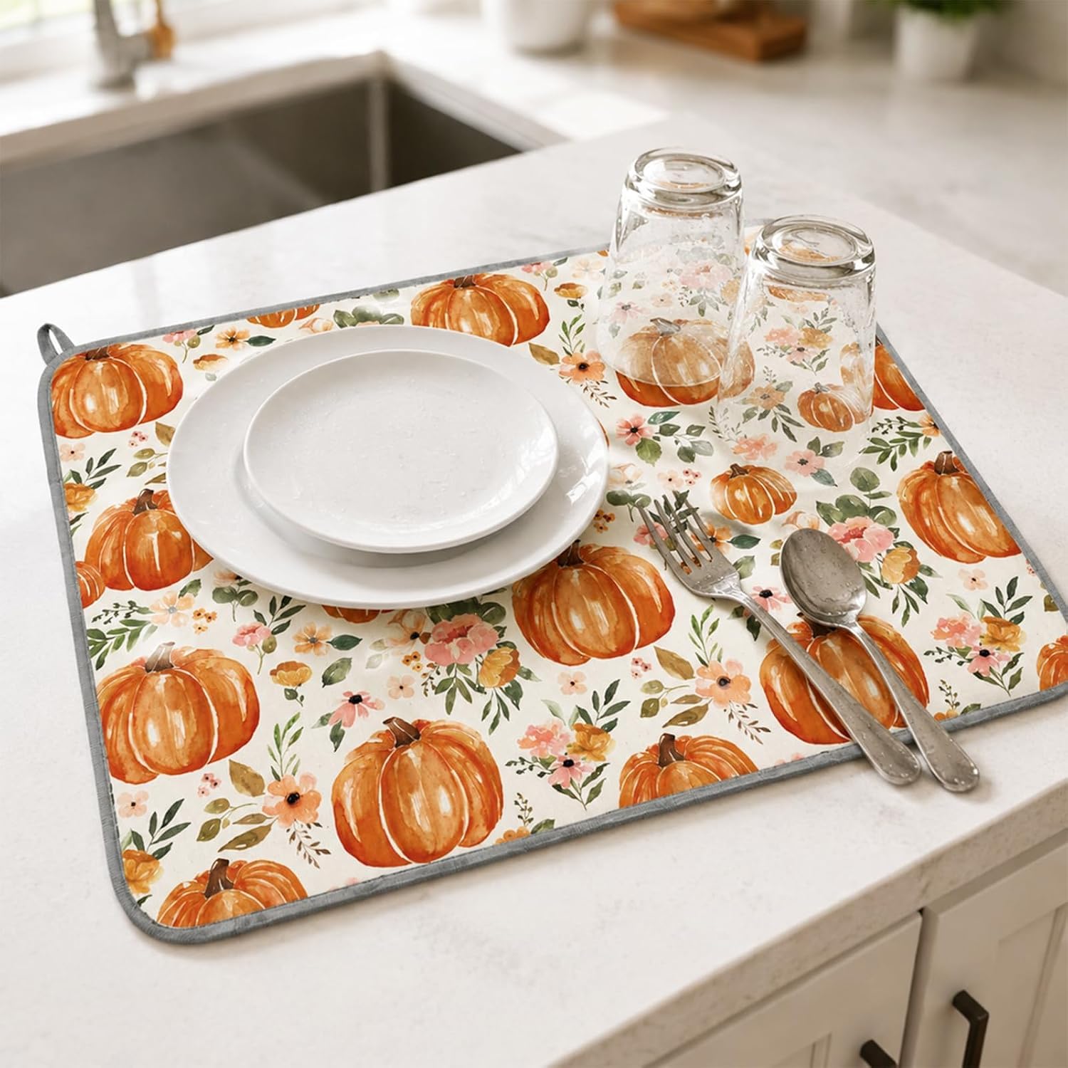 AnyDesign Fall Dish Drying Mat for Kitchen Counter , 18 x 24 Inch