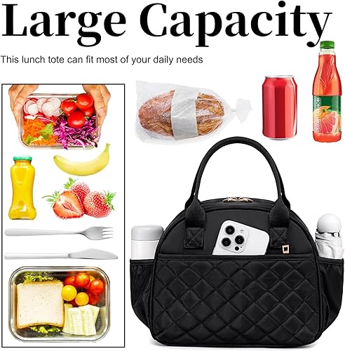 Miniatura 6 de BTOOP Lonchera para mujeres y hombres, bolsa de almuerzo aislada, lonchera acolchada, linda bolsa de almuerzo para adultos con correa ajustable para