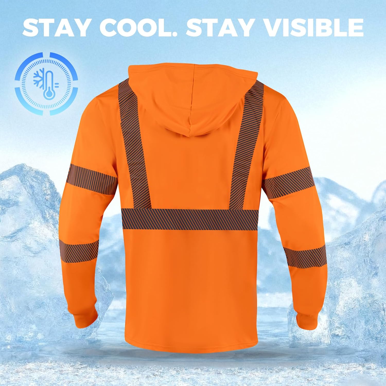 High Visibility Shirts for Men Long Sleeve Work Shirt,Safety Reflective Construction Shirts with Hood Cooling