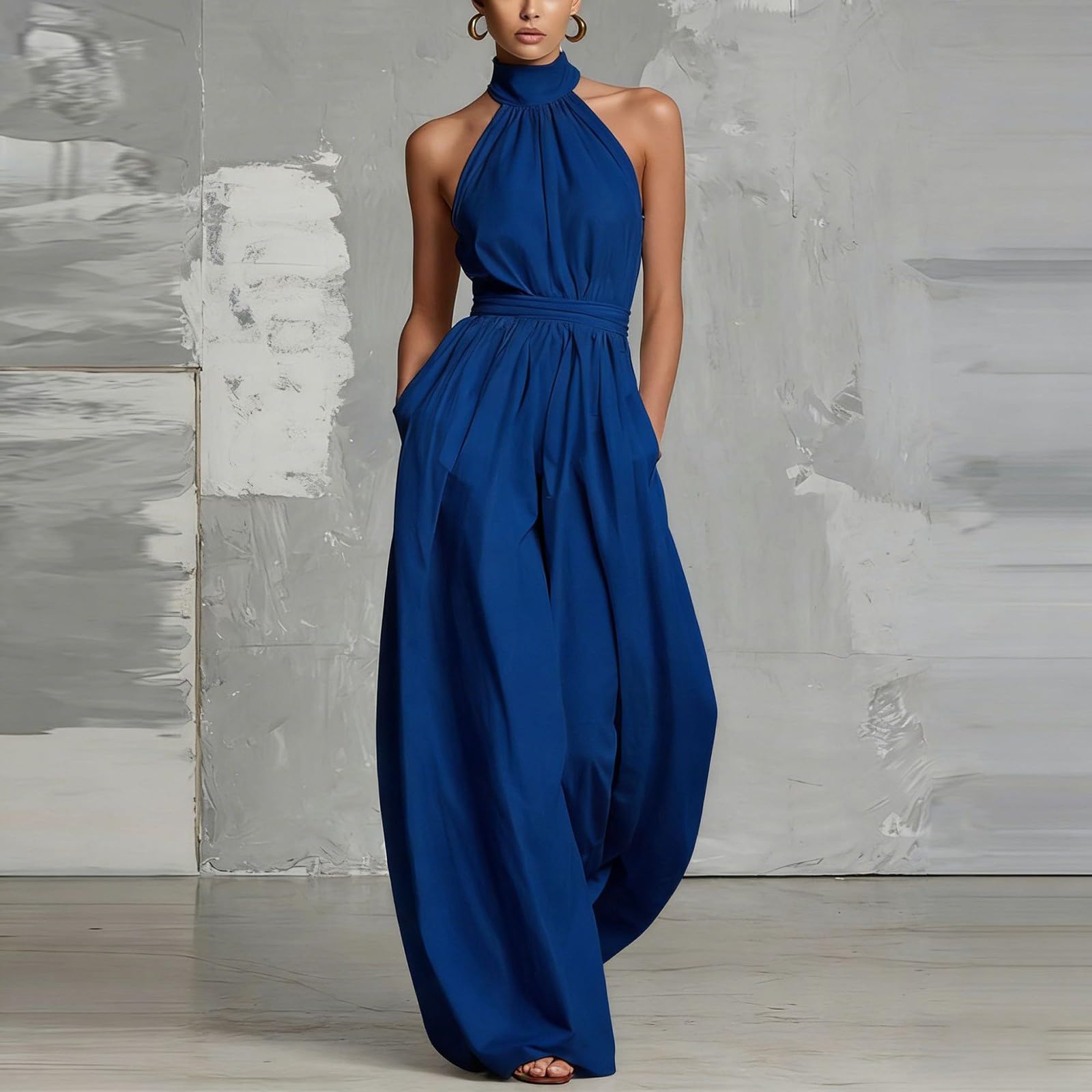 Mono de mujer elegante para boda, traje de pantalón con cuello halter