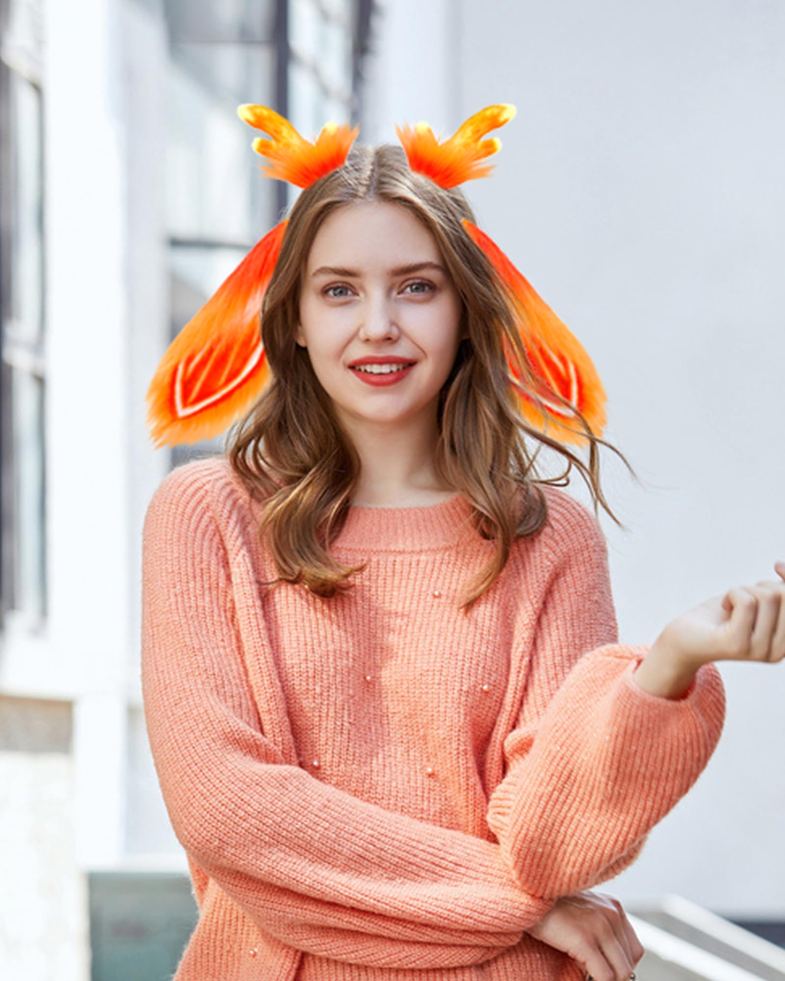 ZFKJERS Realistic Furry Animal Ears Headband Fantasy Creature Ears Cosplay Accessory for Halloween (Rabbit Orange) - Image 4