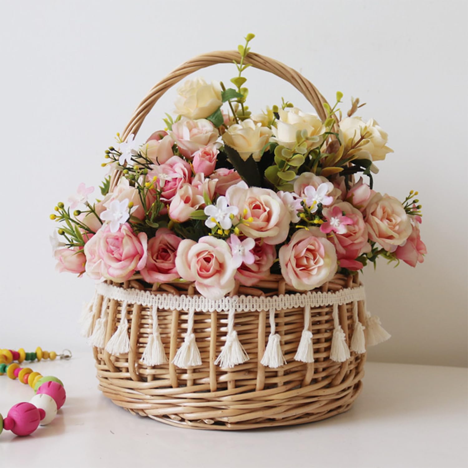 2 Piezas Cestas Pequeñas Mimbre Con Asa, Cesta Setas Mimbre, Cesta De Flores Secas, Cestas Tejidas Con Lazo, Cestitas De Pequeñas, Para Boda Ceremonia Fiesta, Decoración Del Jardín (C, Pequeño)