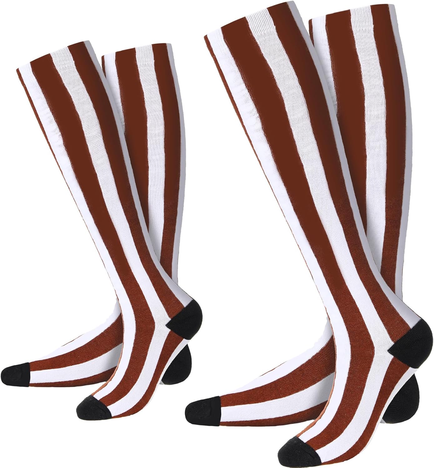 Jeyiour 2 Pairs Brown and White Striped Socks Striped Knee High Socks Factory Worker Costume Accessories Small
