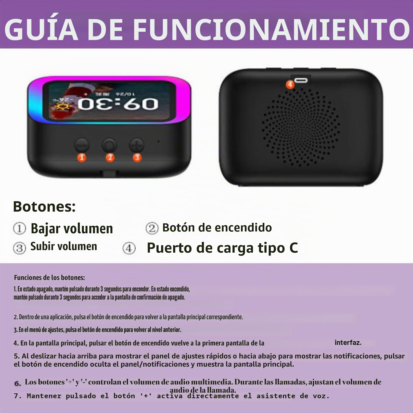 Reloj Despertador Inteligente Ai con Altavoz Bluetooth 5.4, Luces RGB, Pantalla de Hora y Clima, Reloj Digital de Mesita con Llamadas Manos Libres para Dormitorio y Sala de Estar White
