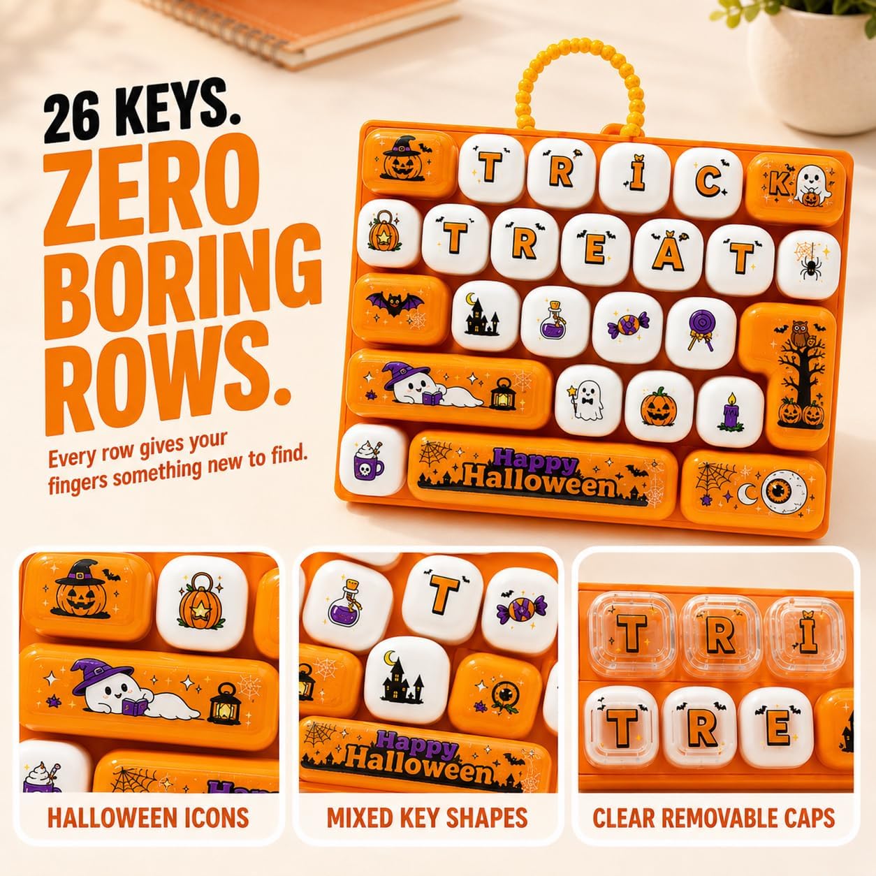 New Big Clicky Keyboard Fidget, 26-Key Cute Creamy Keyboard Button Clicker Fidget Keychain, Boost Focus & Calm Anxiety at Work, Travel (Halloween Design,A) image 5