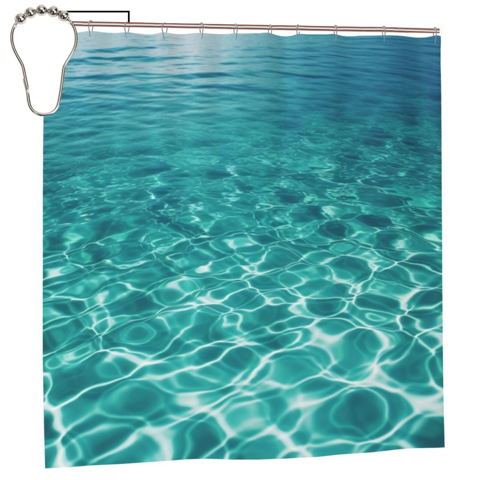 FodPand Blue Aqua Pool Water Shower Curtain 70"x70" Waterproof Long Bathroom Curtain Heavy Duty Thick Cloth Bath Curtain Set with Hooks, Modern Abstract Art Pattern Bathroom Shower Curtains