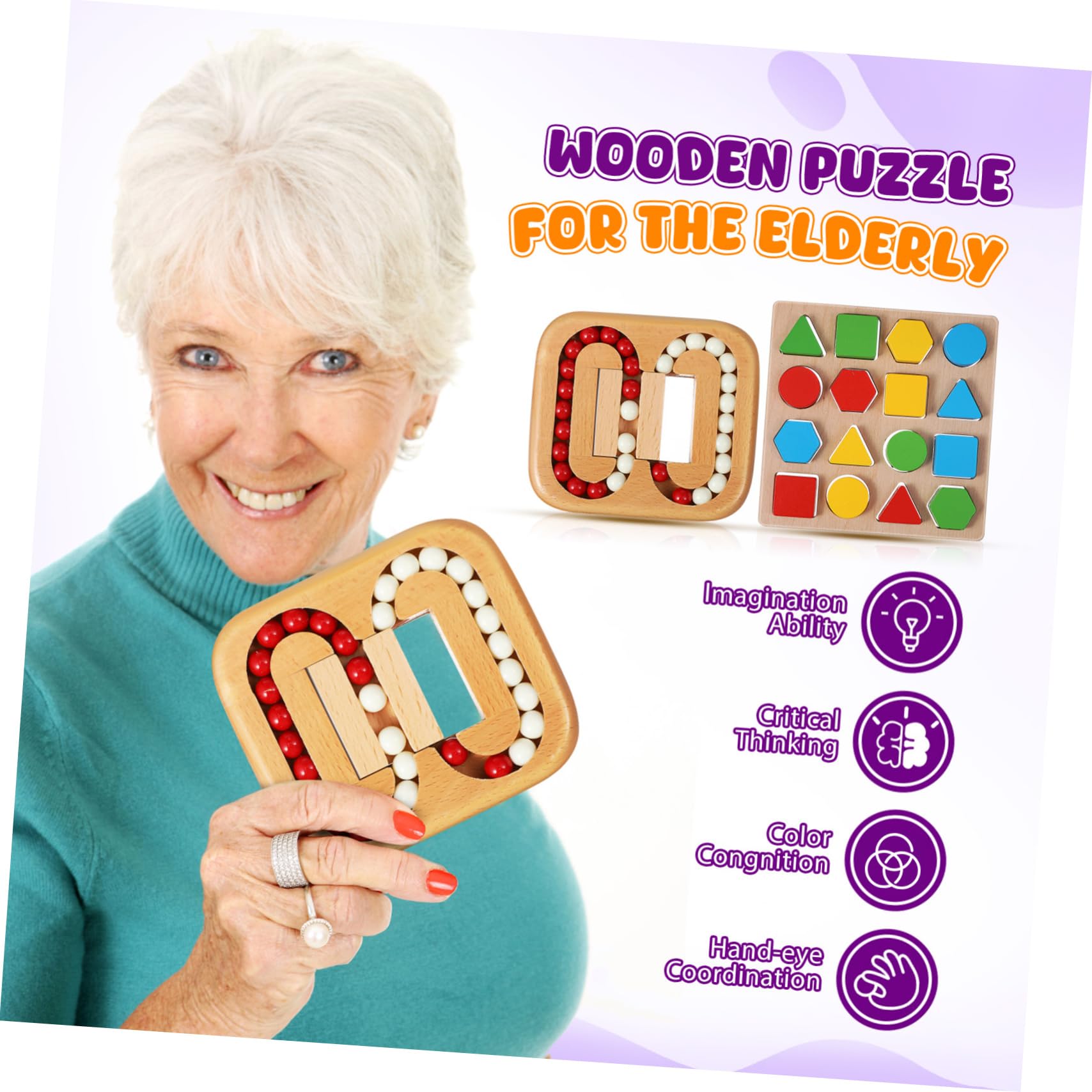 Beaupretty Juegos Cognitivos para Personas Mayores Rompecabezas De Madera con Laberinto Giratorio Y Formas Geométricas Actividades De Memoria Portátiles para Adultos